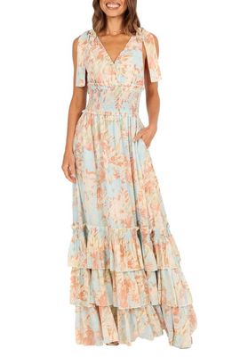 Petal & Pup Christabel Floral Print Sleeveless Tiered Maxi Dress in Blue Floral
