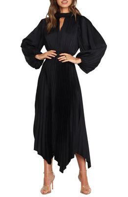 Petal & Pup Eloise Pleated Long Sleeve Midi A-Line Dress in Black