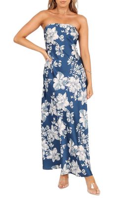 Petal & Pup Gemma Floral Strapless Maxi Dress in Blue Floral