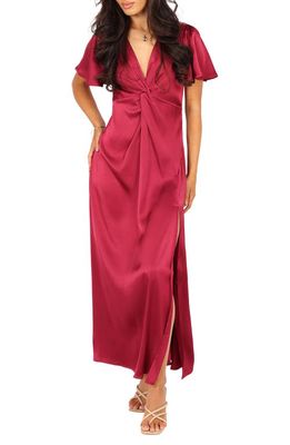 Petal & Pup Hathaway Gathered Satin Dress in Berry