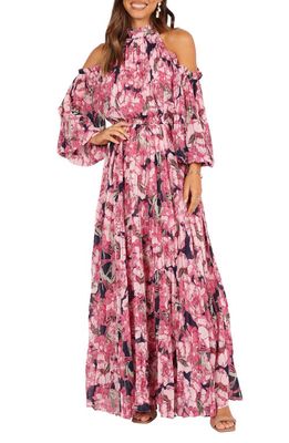 Petal & Pup Hilary Floral Cold Shoulder Long Sleeve Maxi Dress in Pink Floral