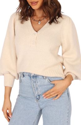 Petal & Pup Kahlani Button Detail Three-Quarter Sleeve Sweater in Cream