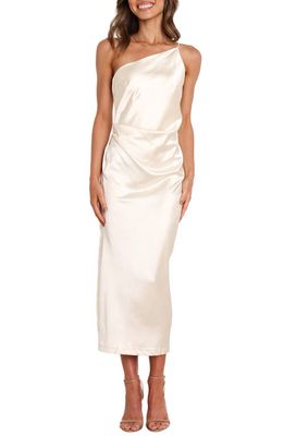 Petal & Pup Luella One-Shoulder Satin Slipdress in Pearl White