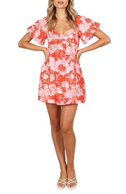 Petal & Pup Maggie Print Puff Sleeve Minidress in Pink/Red Floral
