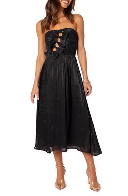 Petal & Pup Mila Strapless Bow Cutout Midi Dress in Black