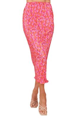 Petal & Pup Minelli Floral Print Plissé Midi Skirt in Hot Pink