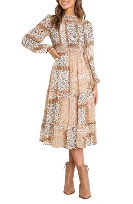 Petal & Pup Nassia Long Sleeve Midi Dress in Brown