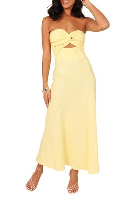 Petal & Pup Rosetta Cutout Cotton & Linen Strapless Dress in Lemon