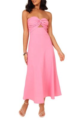 Petal & Pup Rosetta Cutout Cotton & Linen Strapless Dress in Pink