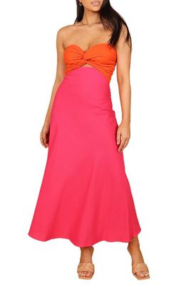 Petal & Pup Rosetta Strapless Linen Blend Maxi Dress in Fuchsia/Orange
