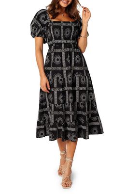 Petal & Pup Soliel Puff Sleeve Midi Dress in Black Tan