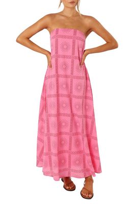 Petal & Pup Soph Print Strapless Maxi Dress in Pink Red