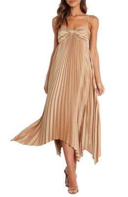 Petal & Pup Vikki Pleated Handkerchief Hem Dress in Gold