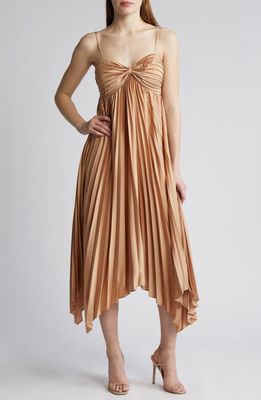 Petal & Pup Vikki Pleated Sleeveless Satin Maxi Dress in Gold