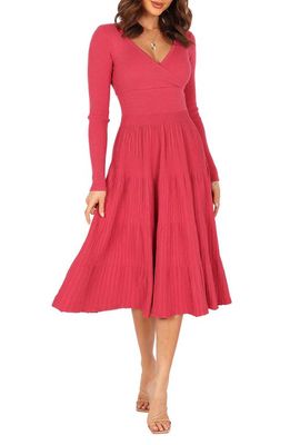 Petal & Pup Violette Long Sleeve Midi Sweater Dress in Berry