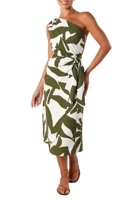 Petal & Pup Zara Print One-Shoulder Midi Dress in Olive Palm