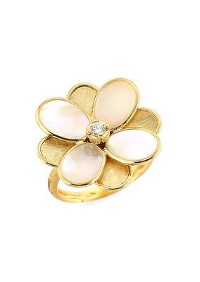 Petali 18K Yellow Gold, Mother-Of-Pearl & Diamond Small Flower Ring