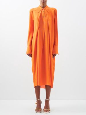 Petar Petrov - Amaya Pleated Silk Shirt Dress - Womens - Orange