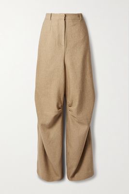Petar Petrov - Giles Ruched Wool And Linen-blend Twill Wide-leg Pants - Neutrals