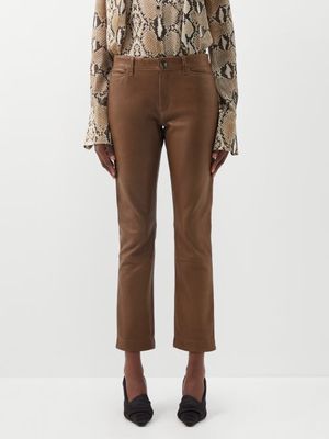 Petar Petrov - Gonda Cropped Leather Trousers - Womens - Brown