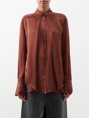Petar Petrov - Lyn Pleated-front Silk Blouse - Womens - Brown
