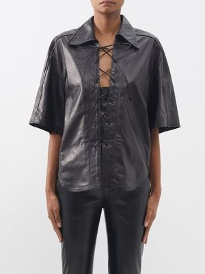 Petar Petrov - Lynna Lace-up Leather Blouse - Womens - Black