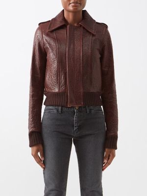 Petar Petrov - Mero Cropped Leather Jacket - Womens - Burgundy