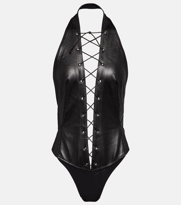 Petar Petrov Tyce lace-up leather bodysuit