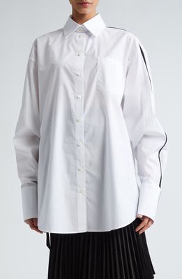 Peter Do Contrast Stripe Cotton Button-Up Shirt in White