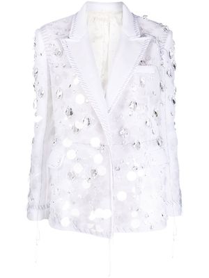 Peter Do crystal-embellished concealed blazer - White