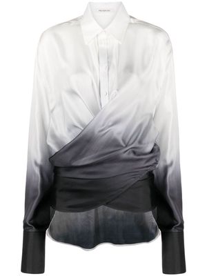 Peter Do faded-effect wrap silk shirt - Grey