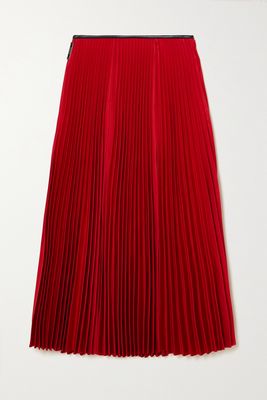 Peter Do - Squid Pleated Leather-trimmed Twill Midi Skirt - Red