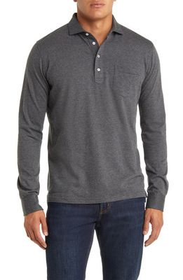 Peter Millar Amble Cotton & Cashmere Long Sleeve Polo in Charcoal