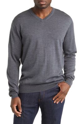 Peter Millar Autumn Crest V-Neck Merino Wool Blend Sweater in Charcoal