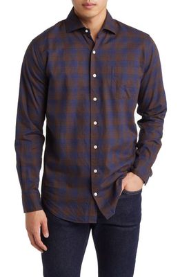 Peter Millar Carr Check Soft Cotton Button-Up Shirt in Navy