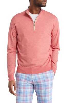 Peter Millar Crown Crafted Excursionist Flex Quarter Zip Wool Blend Pullover in Red Pear