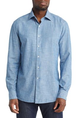 Peter Millar Crown Crafted Selvedge Cotton Chambray Button-Up Shirt in Light Chambray