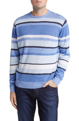 Peter Millar Crown Crafted Serene Stripe Linen & Merino Wool Sweater in Tahoe Blue