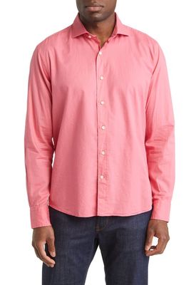 Peter Millar Crown Crafted Sojourn Garment Dye Button-Up Shirt in Red Pear