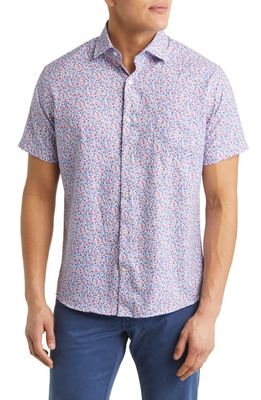 Peter Millar Dazed and Transfused Print Performance Poplin Short Sleeve Button-Up Shirt in Cape Red