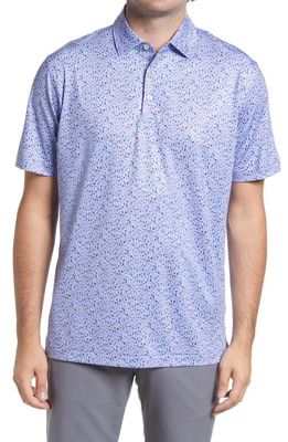 Peter Millar Deco Cocktails Print Performance Polo in Iceberg Blue