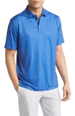 Peter Millar Fish Print Performance Jersey Polo in Starboard Blue