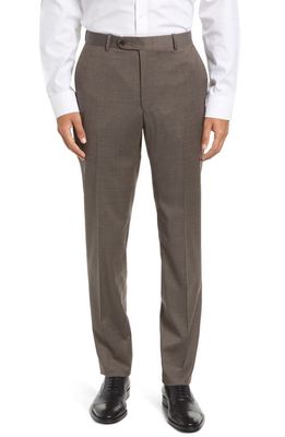 Peter Millar Harker Flat Front Solid Stretch Wool Dress Pants in Brown