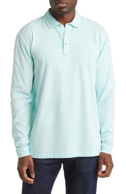 Peter Millar Lava Wash Long Sleeve Pima Cotton Jersey Polo in Icy Mint