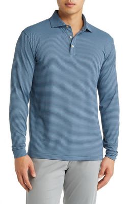 Peter Millar Lyons Stripe Long Sleeve Performance Jersey Polo in Rainfall