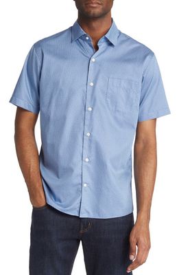 Peter Millar Phil Short Sleeve Cotton Button-Up Shirt in Cottage Blue