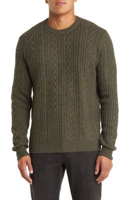 Peter Millar Ridge Cabled Wool Blend Crewneck Sweater in Juniper