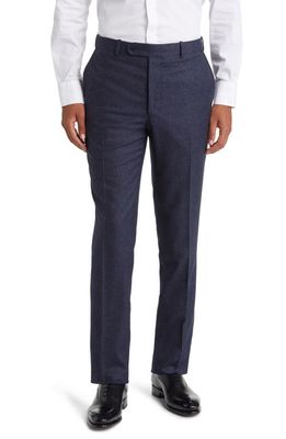 Peter Millar Straight Fit Flat Front Wool Blend Trousers in Blue