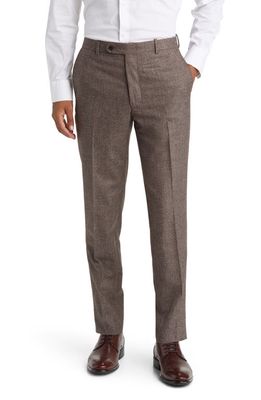 Peter Millar Straight Fit Flat Front Wool Blend Trousers in Tan