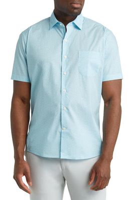 Peter Millar Summer Slice Print Stretch Cotton Short Sleeve Button-Up Shirt in Radiant Blue